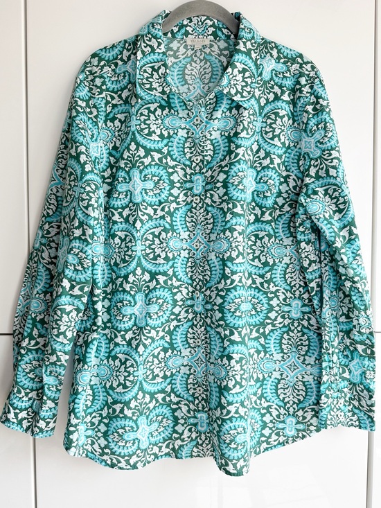 Talbots Tops - Talbots Floral Button Down Shirt Blue Green Size XL Lightweight Summer Colorful